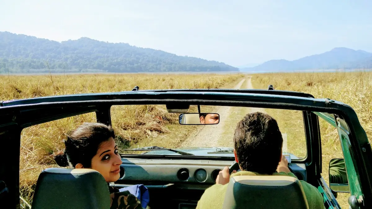 Jim Corbett safari timing during a morning jeep safari in Dhikala grasslands