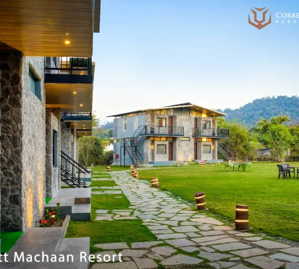Resort stay included in Jim Corbett Packages near the forest landscape