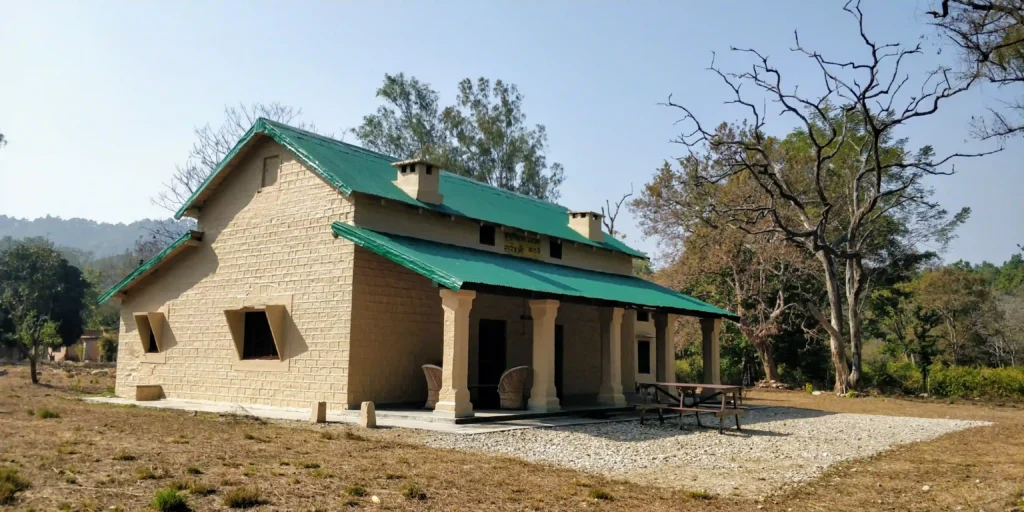 Traditional forest rest house cottage in Jim Corbett compared with resort accommodation